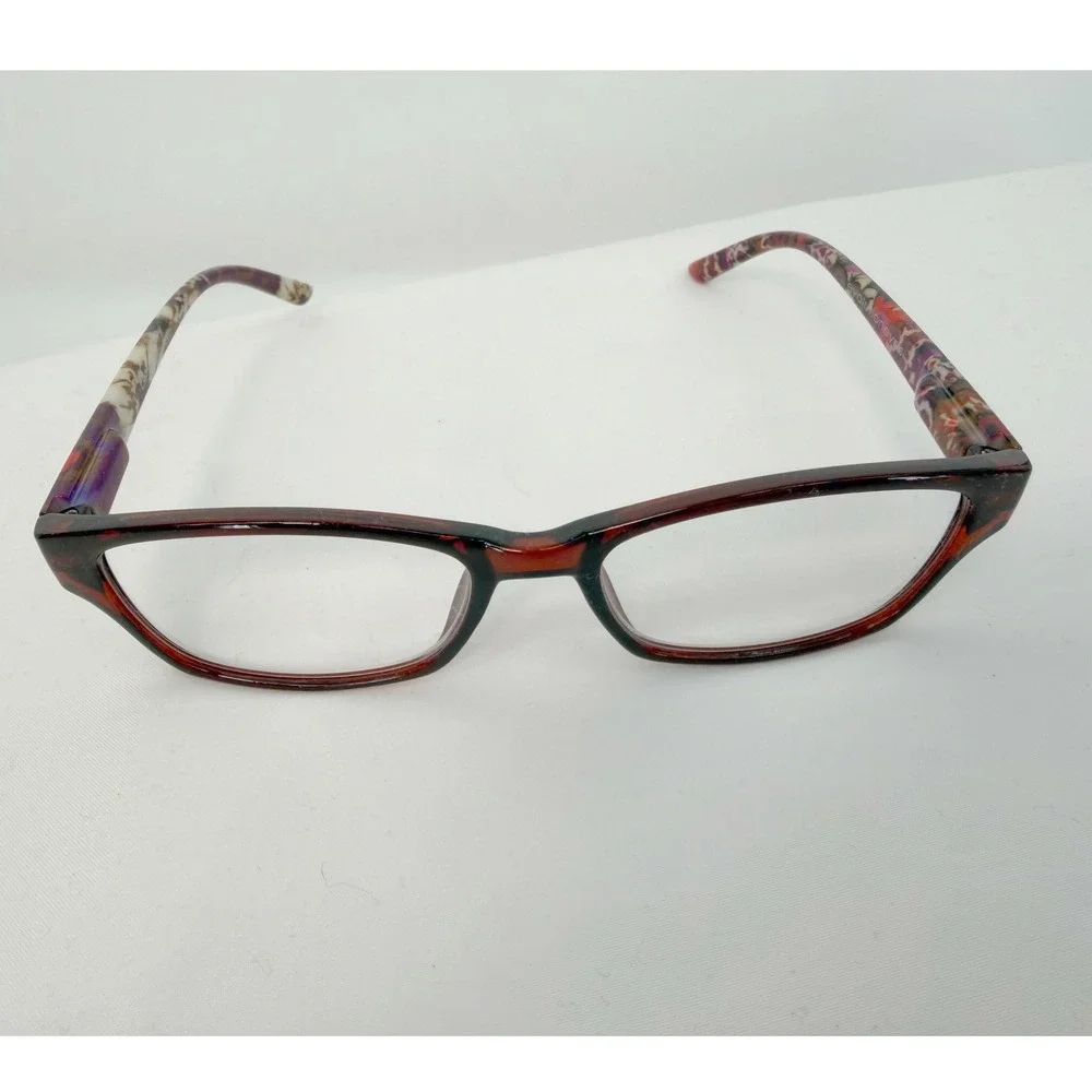 Evolutioneyes Reading Glasses +2.00 Burgundy Floral Rectangular Work Chic 104-58